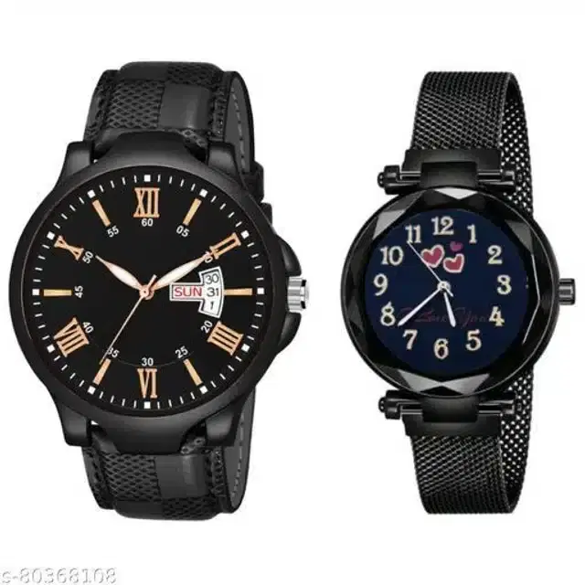 Couple Analog Watches, Set of 2 (Black)