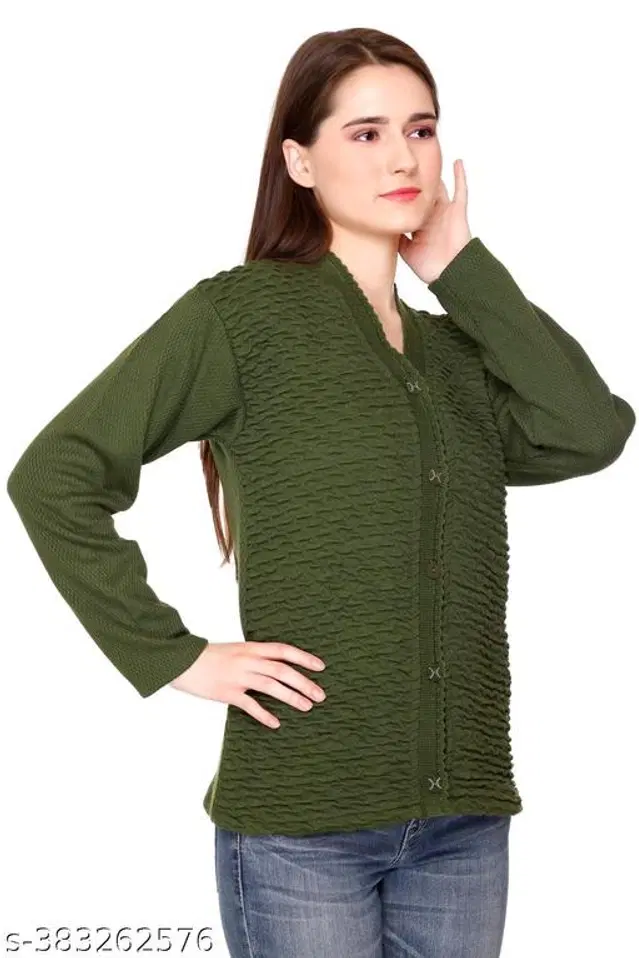Woolen Sweater for Women (Green, M)