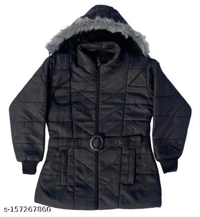 Polyester Jacket for Girls (Black, 0-1 Years)