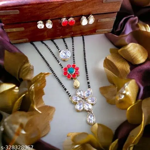 Alloy Mangalsutra With Earring for Women, White