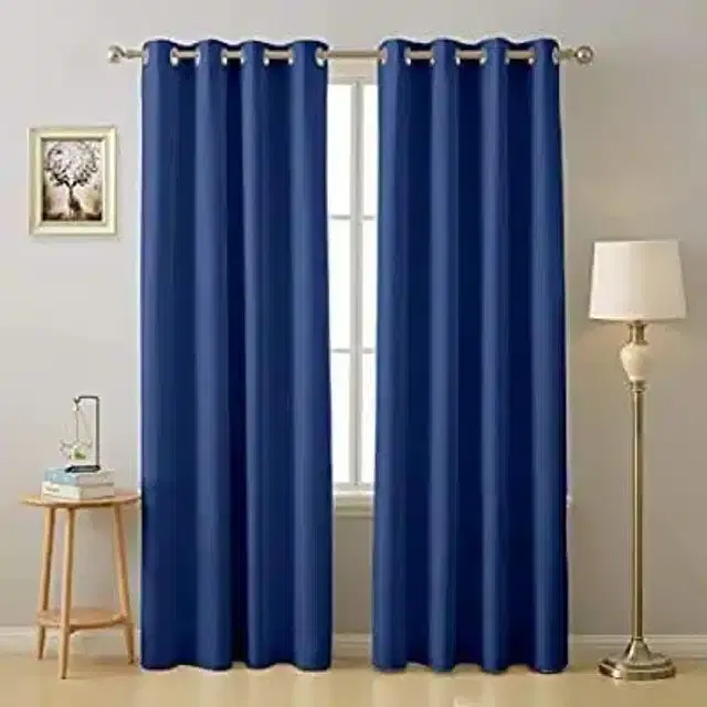 Solid Semi Transparent Window Curtains, Pack of 2, Blue, 5 feet