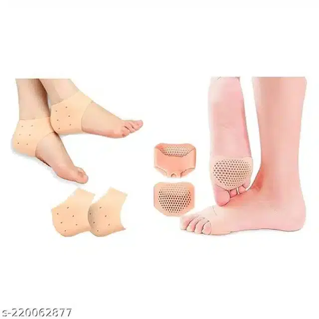 Moisturizing Silicon Gel Socks with Foot Pad, Beige, Set of 2