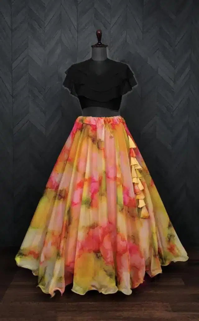 Ready to Wear Lehenga Choli for Women (Orange, XS)