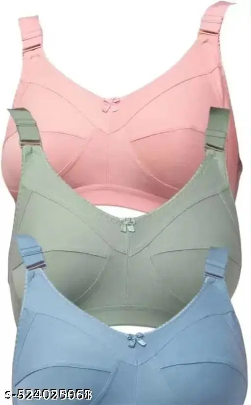 Chiffon Solid Bra for Women & Girls, Multicolour, Pack of 3 (36A)