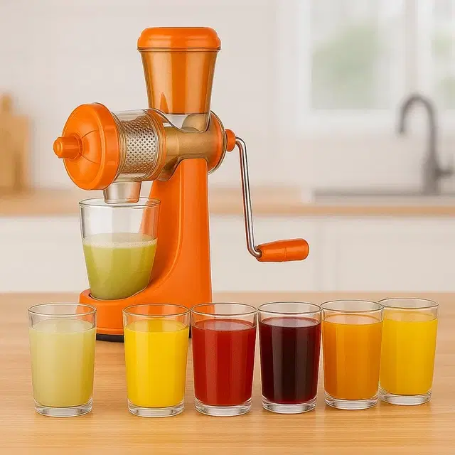 Manual Hand Juicer with 6 Pcs of Plastic Glass Set - Assorted