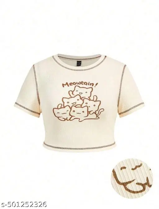 Cotton Blend Printed tops for Women, Beige (XS)