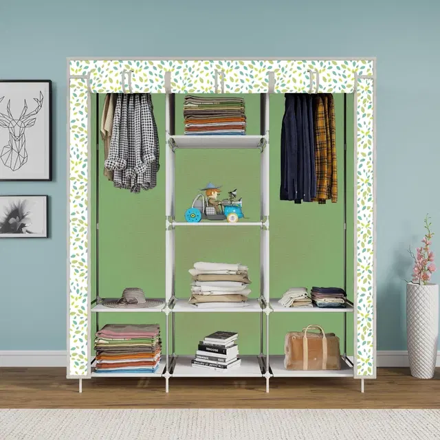 Plastic Printed Collapsible Wardrobe, Green