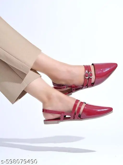Solid Patent Leather Comfort Pointed Toe Ballerinas (Red, IND-3)