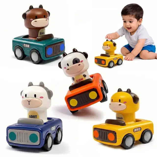 Kidology Press & Go Animal Cars, Set of 4, for Ages 1–4