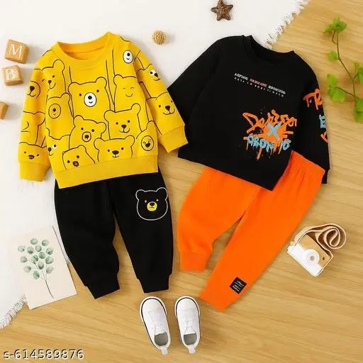 BEAR & GREAT Printed Winter Wear Co-Ord Set for Boys, Pack of 2 (Multicolor, 0-3 Months)