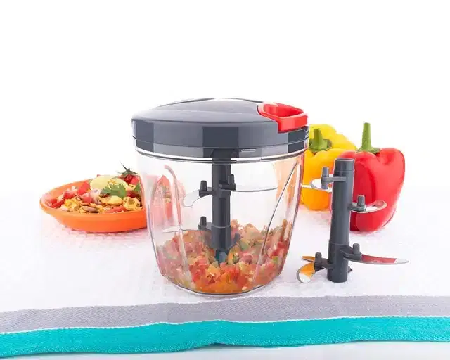 Plastic Manual Vegetable Chopper, Black, 900 ml