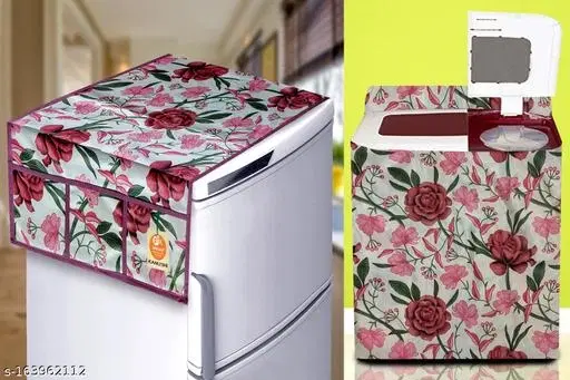 KANUSHI Industries® Fridge Covers / Refrigerator Cover +1 Pc Top Load Semi Automatic Washing Machine Cover (Suitable for 6 Kg, 6.5 kg, 7 kg, 7.5 kg) (Color- Maroon)(FRI+WASMAC-SEMI-MAROON-ROSE)