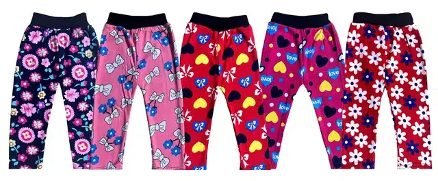 Fleece Printed Tights for Girls, Pack of 5 (Multicolor, 0-1 Years)