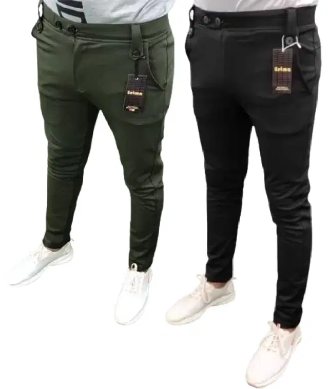 Lycra Solid Trackpant for Men, Pack of 2 (Olive & Black, 34)