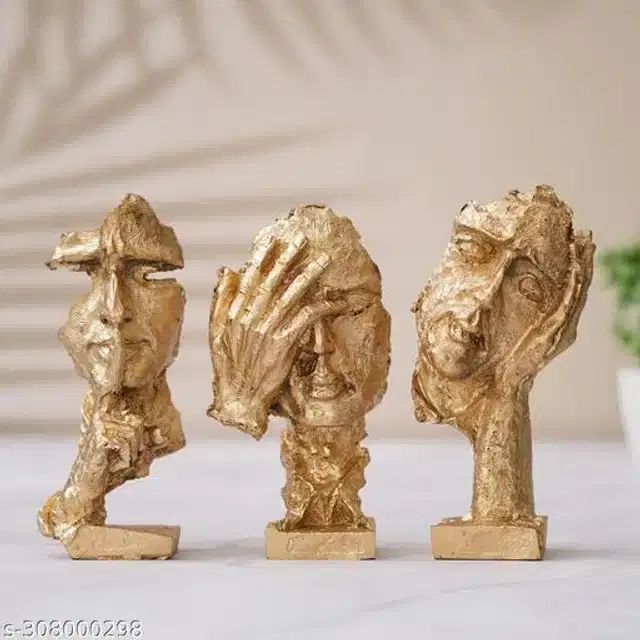 Resin Face Statues Showpiece, Gold, Set of 3