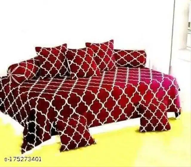 Polycotton Diwan Cover Set, Maroon, Set of 8
