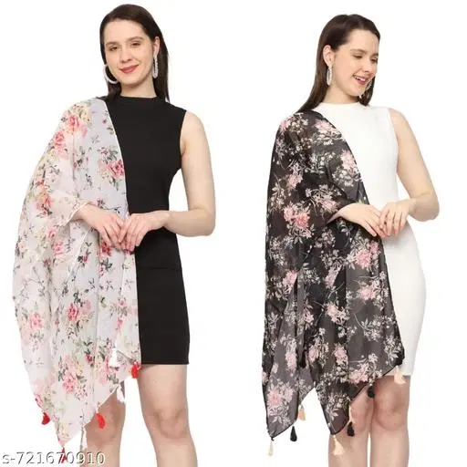 Chiffon Scarves for Women, Multicolor, Pack of 2