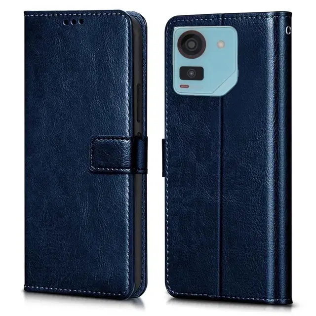 Artificial Leather Mobile Flip Cover for Ai plus Pulse (Blue)