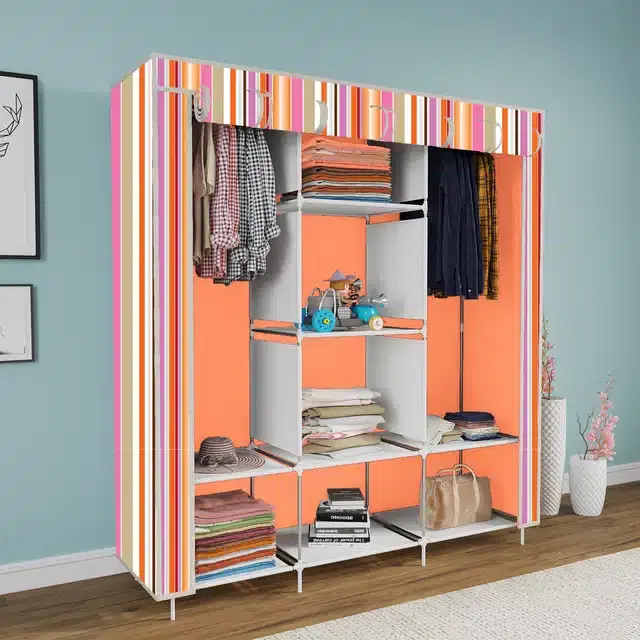 Carbon Steel 3 Door 8 Shelf Printed, Orange