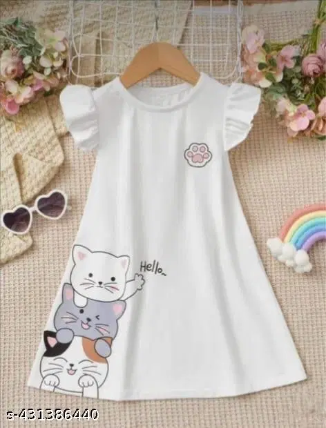 Hosiery Cotton Printed Frock for Girls, White (0-3 Months)