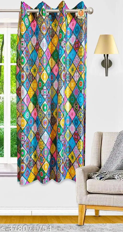 KANUSHI Industries® 1 Pieces Washable Polyster Eyelet Window Curtain Set (CUR-DIG-B-5FEET-1PCS)…