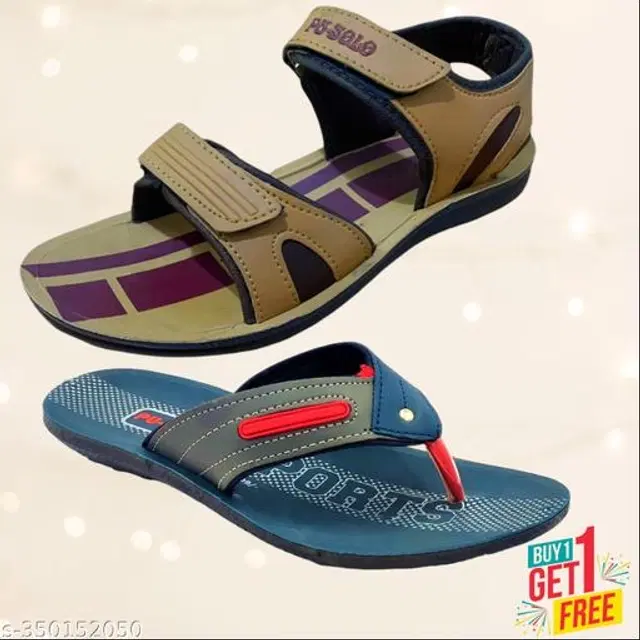 Sandal with Flipflop for Men, Pack of 2 (Multicolor, 7)
