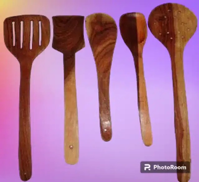 Handmade Wooden Non Stick Ladles, Brown, Pack of 5