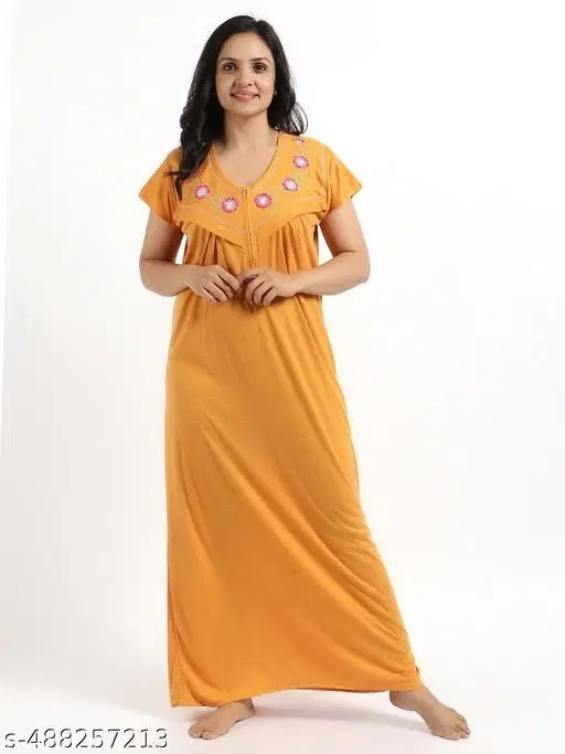 Satin Soft & Attractive Nightdress for Women & Girls , Yellow (M)