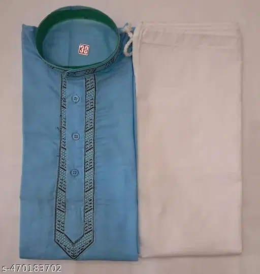 Solid Show Button Kurta Set for Men (M)