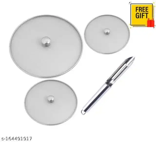 Stainless Steel Net Lids, 3 Pcs with Peeler, Silver, Set of 4