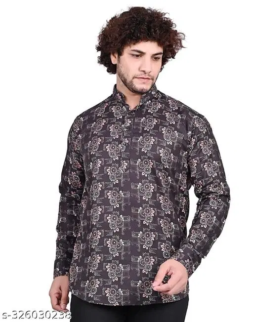 Cotton Blend Printed Short Kurta for Men, Multicolor (M)