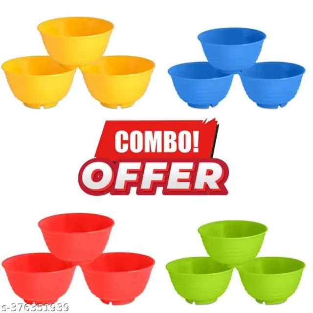 Plastic Bowls, Multicolor, 300 ml, Pack of 12
