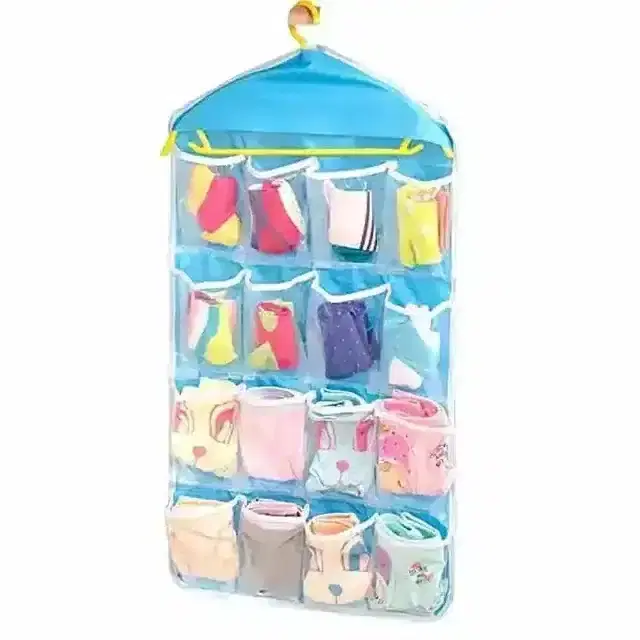 Pallavi Trading 16 Grid Pockets Wardrobe Hanging Organizer Socks Bra Underwear Clear Rack Hanger Storage Bag Saving Space