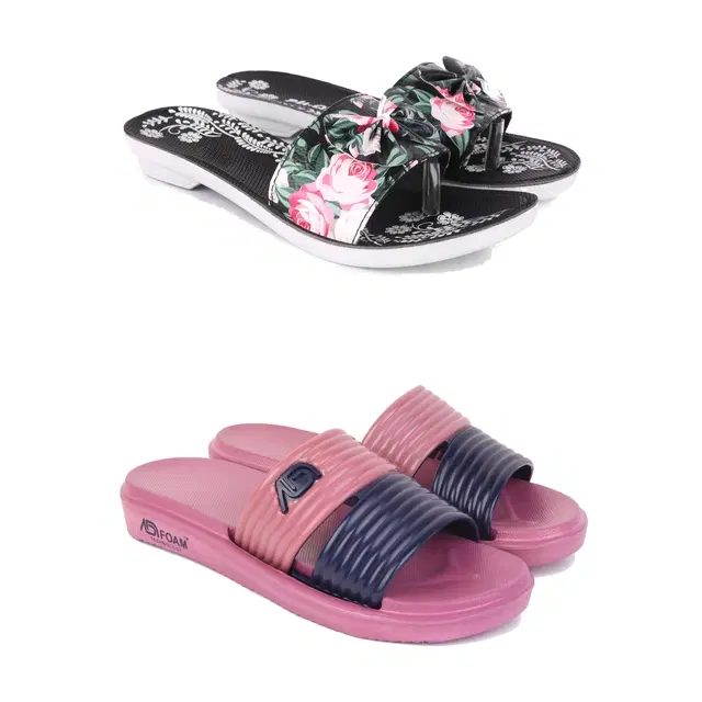 Combo of Sliders & Flats for Women, Set of 2 (Multicolor, 6)