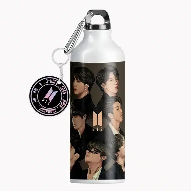 BTS Army BTS Logo Aluminium Printed Sipper Bottle with Keychain, Pack of 2, Multicolor, 350 ml, Gt-337