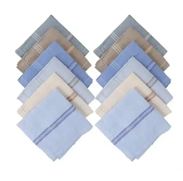Cotton Blend Handkerchiefs for Men, Pack of 12 (Multicolor, 18x18 cm)