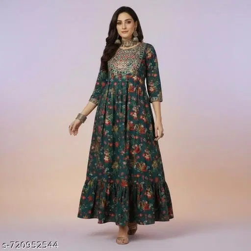Viscose Rayon Kurti for Women, Green (XL)