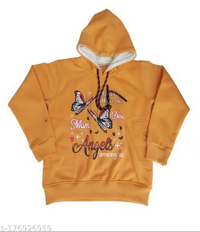 Fleece Printed Full Sleeves Hooded Sweatshirt for Girls (Mustard, 3-4 Years)