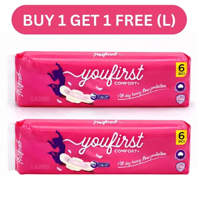 YouFirst Straight Comfort+ Sanitary Pads Large 2X6 Pcs (Buy 1 Get 1 Free)