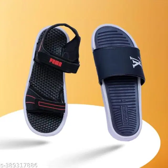 Floaters with Sliders for Men, Pack of 2 (Black & Navy Blue, 6)