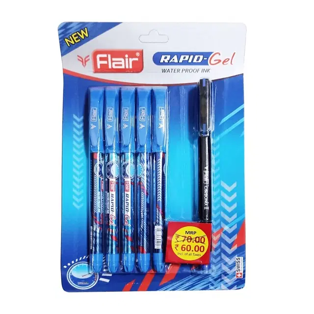 FLAIR Rapid Gel & Carbonix Pen, Blue, 6 Pcs