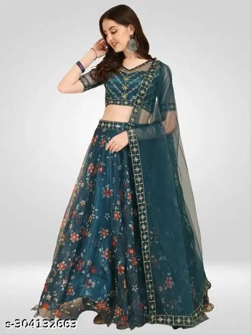 Lehenga Choli for Women (Rama, Free Size)
