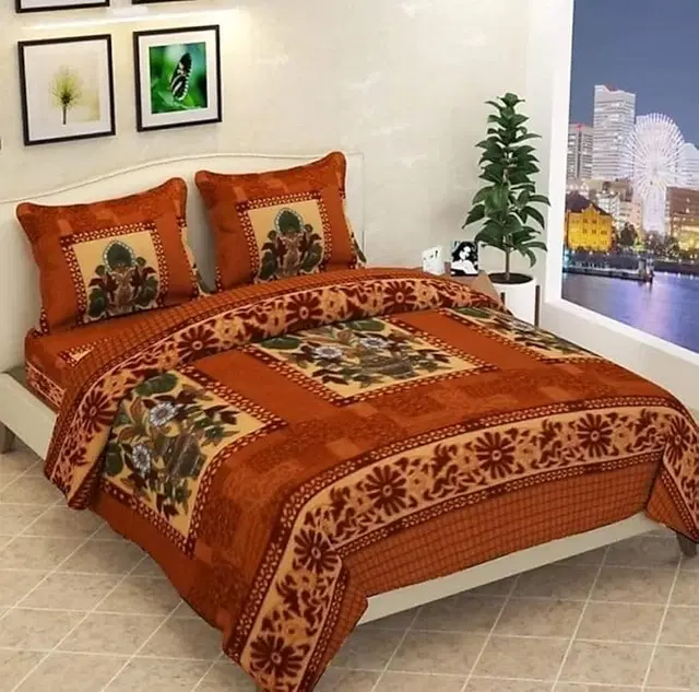 Woolen Double Size Bedsheet with 2 Pillow Covers, Rust, 90x90 Inches