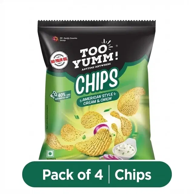 Too Yumm! American Style Cream & Onion Chips 4X33 g (Pack of 4)