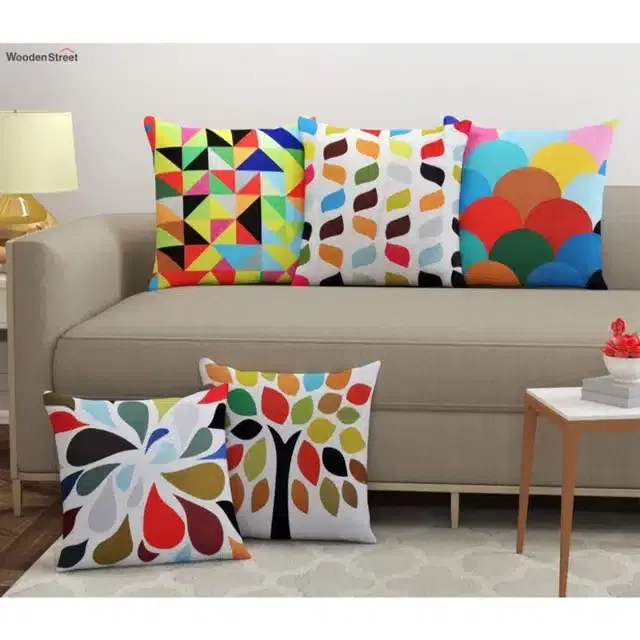 Printed Cushion Covers Combo, Multicolor, 16x16 Inches, Pack of 5