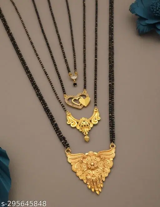 Big pendant Mangalsutra for Women, Pack of 4 (Gold, Free Size)