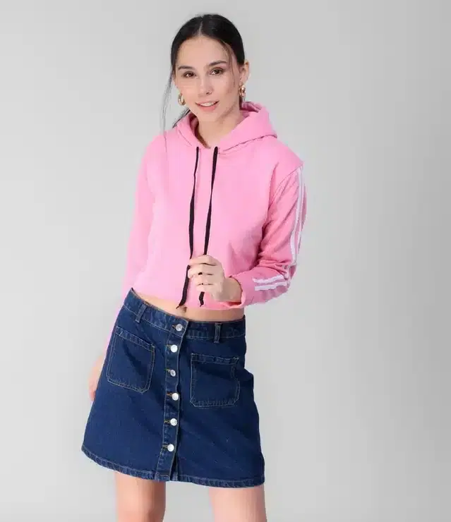 Fleece Solid Hoodie for Women (Peach, S)