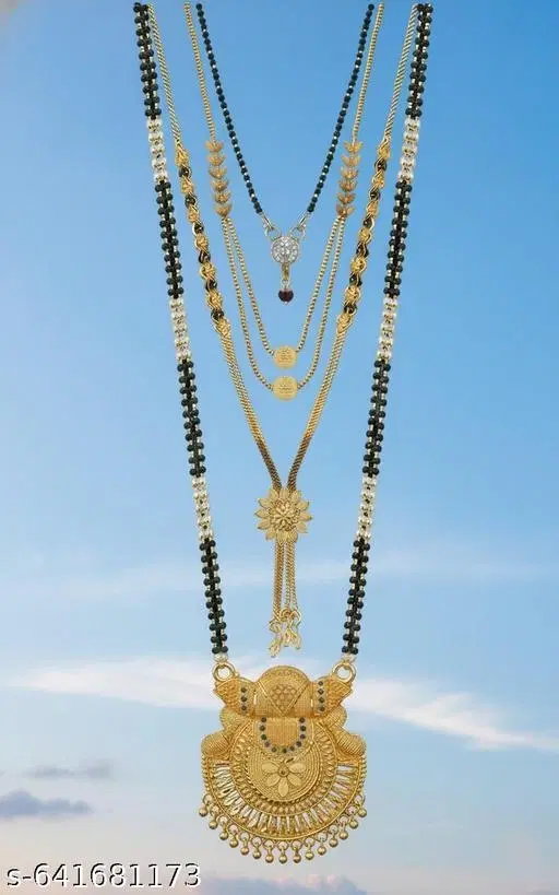 Single Strand Mangalsutra for Women, Pack of 4 (Gold, Free Size)
