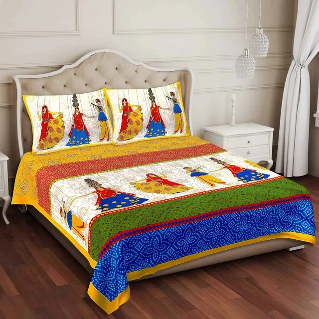 Cotton Double Bed sheets With 2 Pillow Cover (Multicolour) Set Of 1
