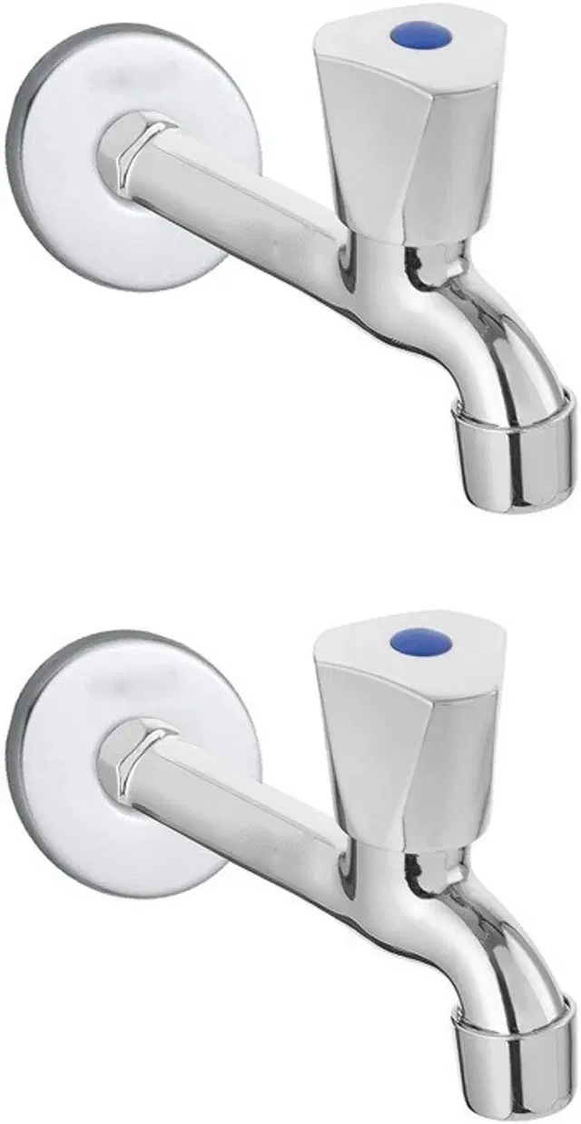 Stainless Steel Long Body Bib Cock Tap with Wall Flange, Silver, Set of 2